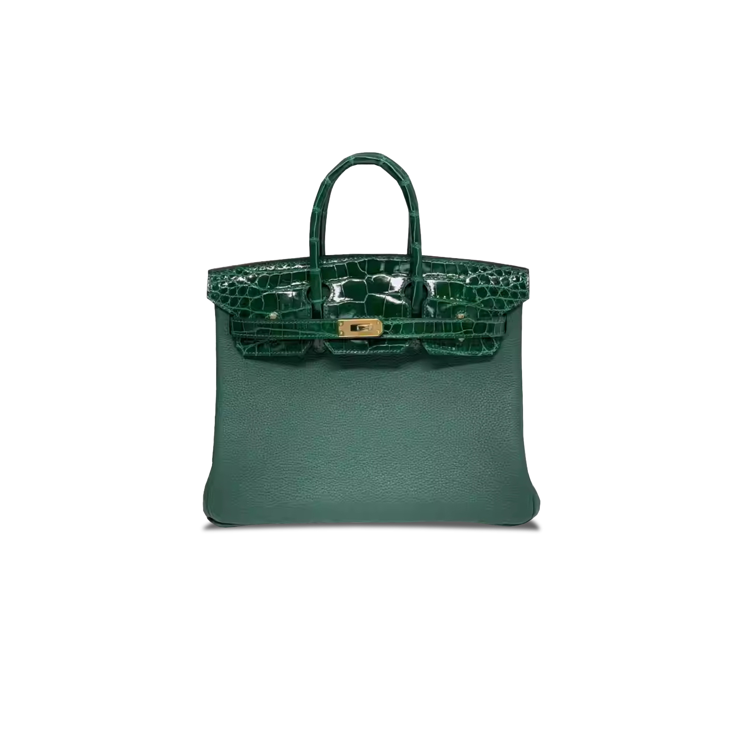 H**mes master birkin 25 crocodile and togo leather emerald gold buckle h076216ck21 (25*20*13cm)